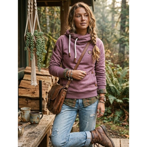 Naketano Tops - Naketano Hoodie Medium Burgundy Cowl Neck Rope Good Gorpcore Streetwear